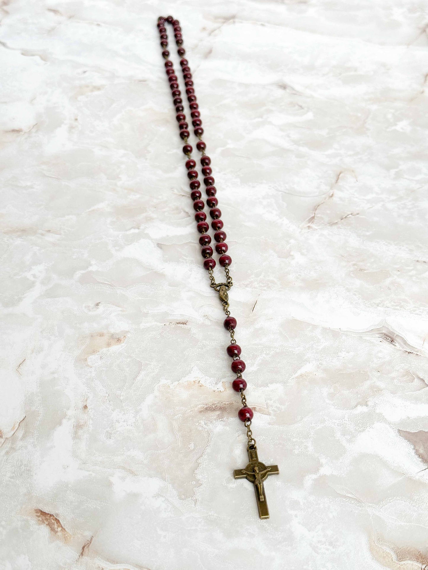 Wine Red Wood Bead Rosary