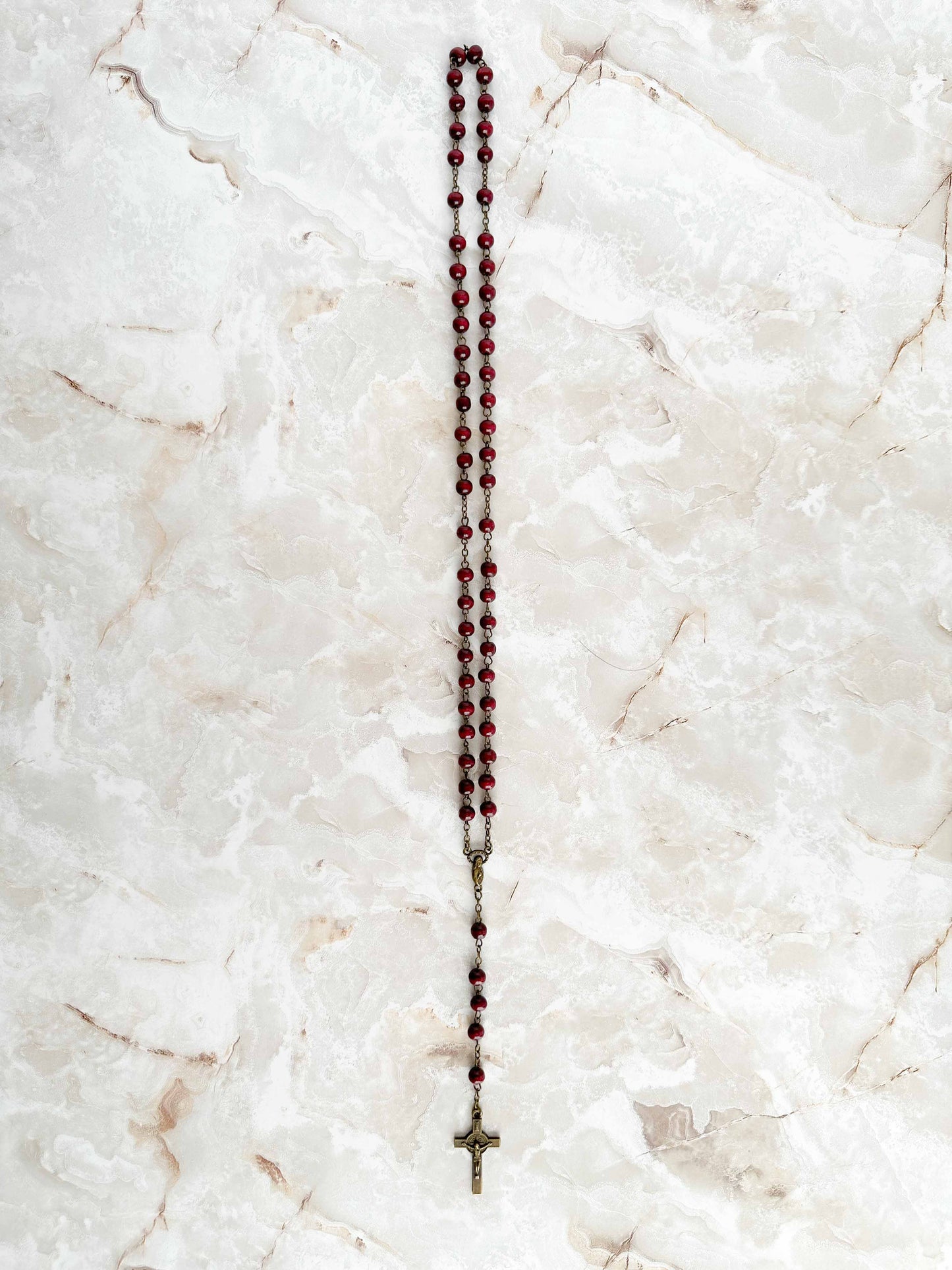 Wine Red Wood Bead Rosary