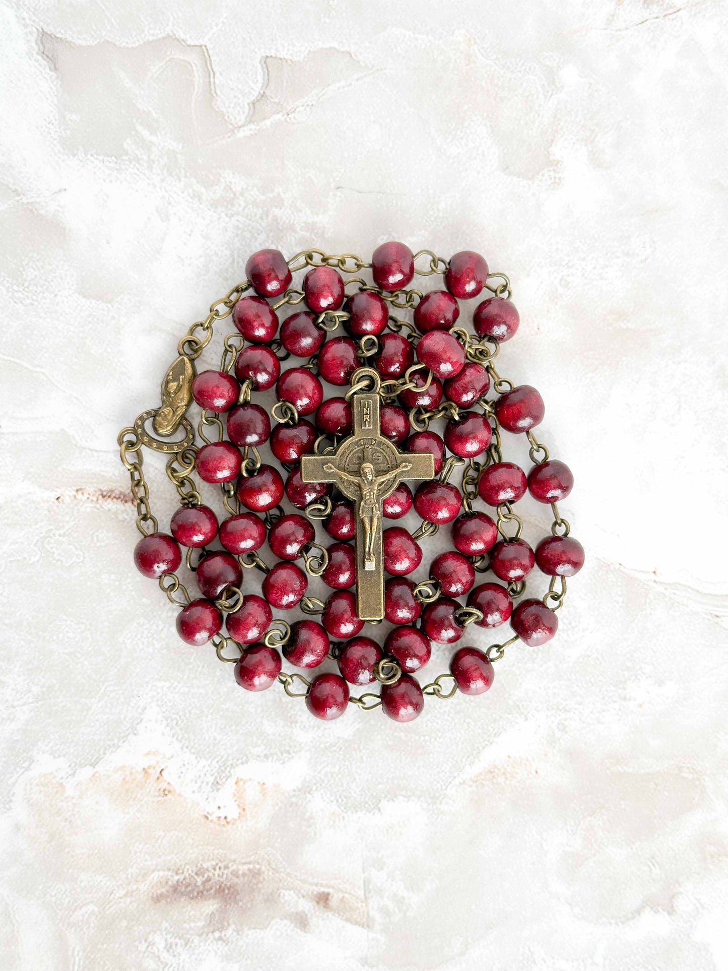 Wine Red Wood Bead Rosary