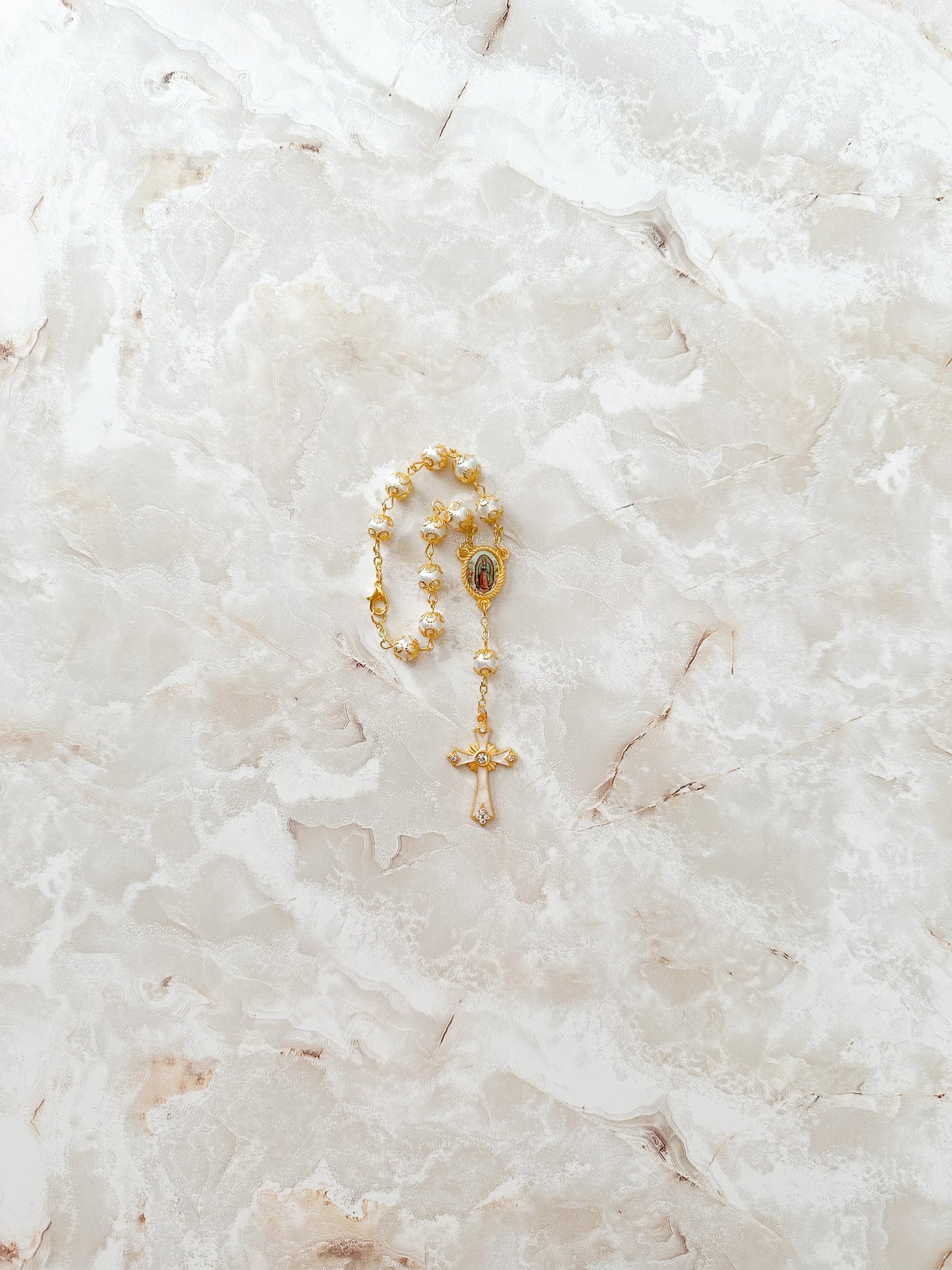 Golden Rearview Mirror Rosary