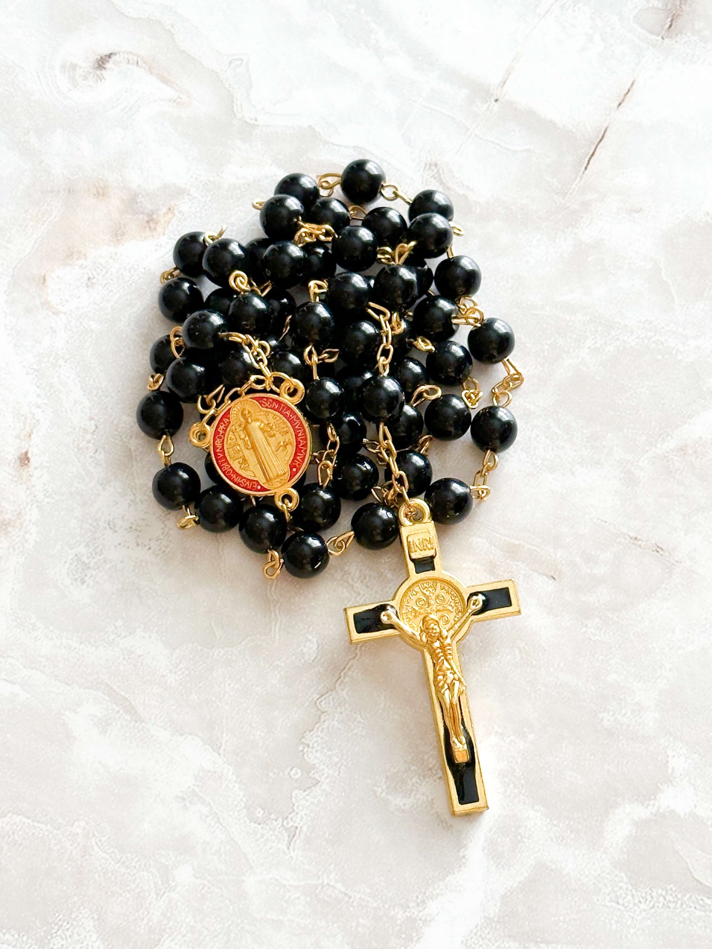 St. Benedict Glass Bead Rosary