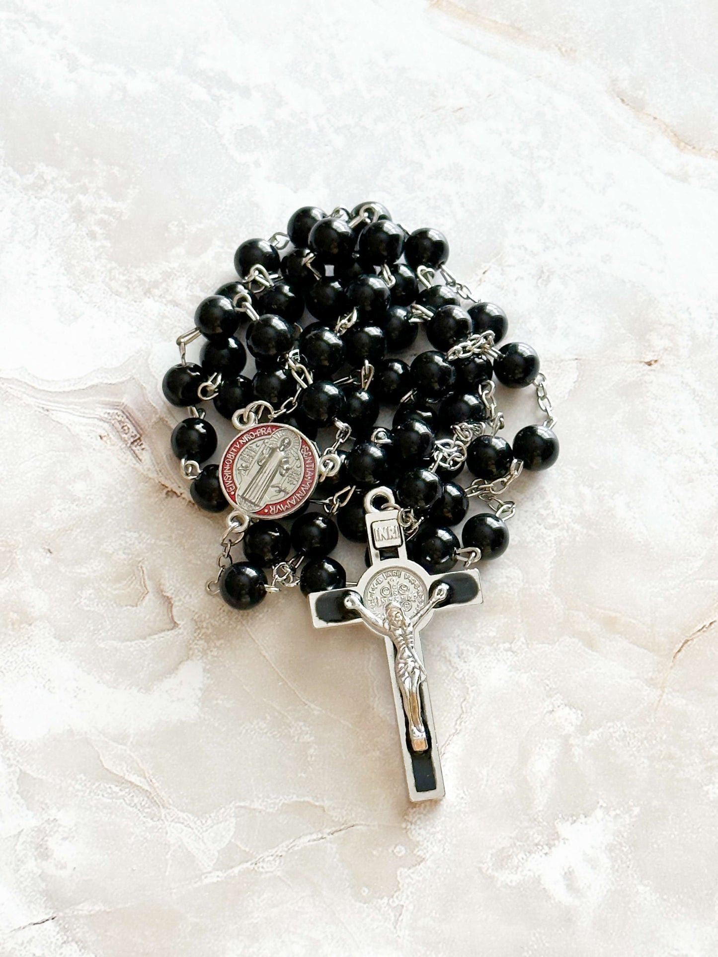 St. Benedict Glass Bead Rosary